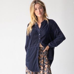 Laid Back Velvet Button Down - Slate Grey Size XS